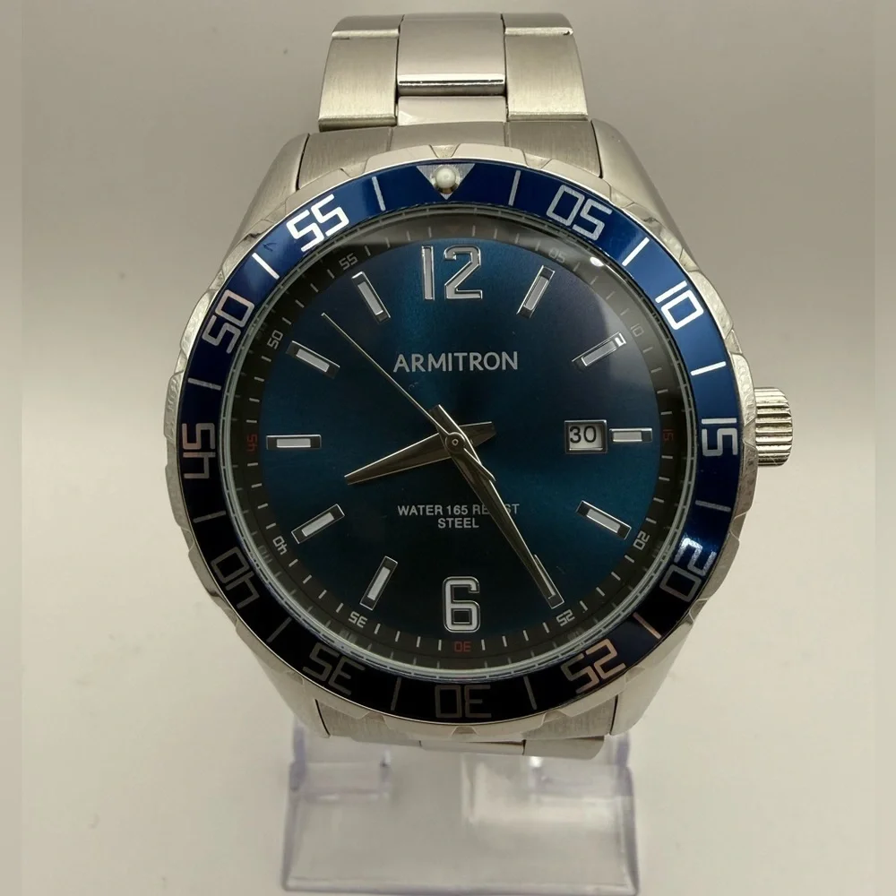 Armitron Blue Face/Bezel Stainless Steel Luminescent Quartz (New Battery)